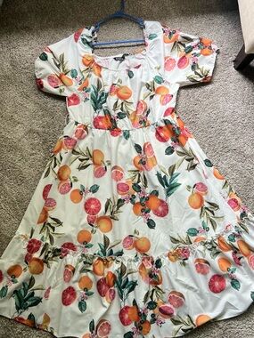 BloomChic White Dress with Orange & Pink Citrus Print